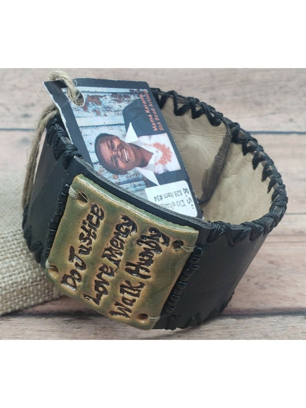 Back to Africa Do Justice Love Mercy Leather Cuff Bracelet Kenya Artisan NWT